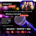 Micrófono iluminado en primer plano con fondo de fiesta. Anuncio de Karaoke en Polanco que ofrece renta de equipo a domicilio con luces, humo, DJ y música versátil para eventos. llama al telefono: 55 60027151